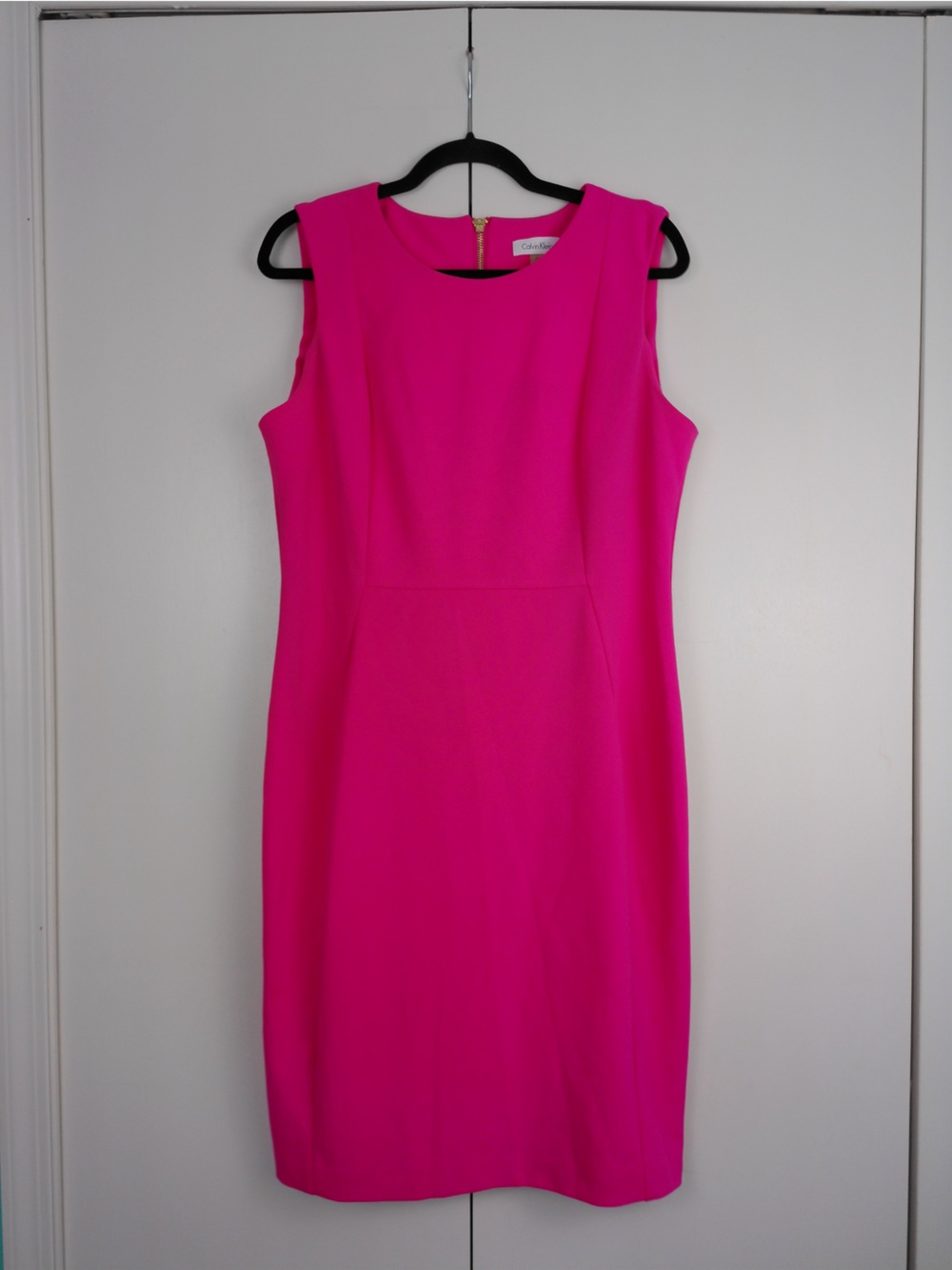 Calvin Klein Pink Scoop Neck Sheath Dress Size 14 Gold Zipper